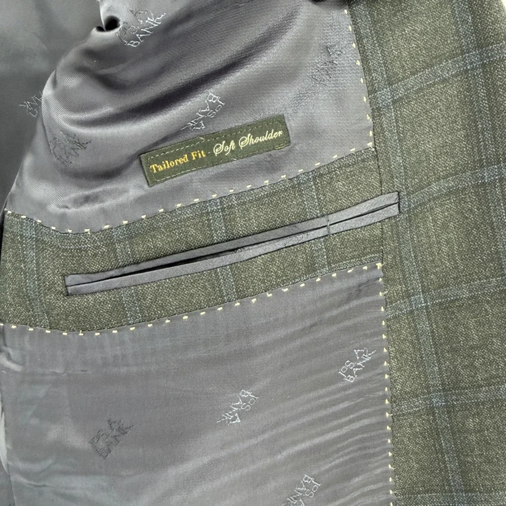 Jos. A. Bank Reserve Mens 42 Long Silk Wool Windowpane Blazer Charcoal Grey Blue